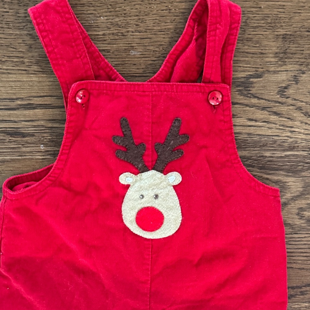 Baby Luigi Red Corduroy Reindeer Overalls - Picture 5 of 9